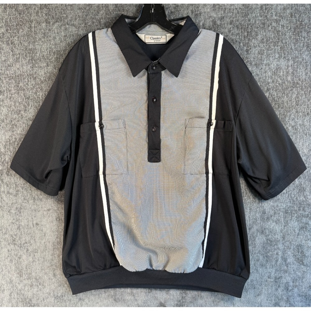 VTG Classics By Palmland Polo Shirt Mens XLG Gray Black Colorblock Short Sleeve